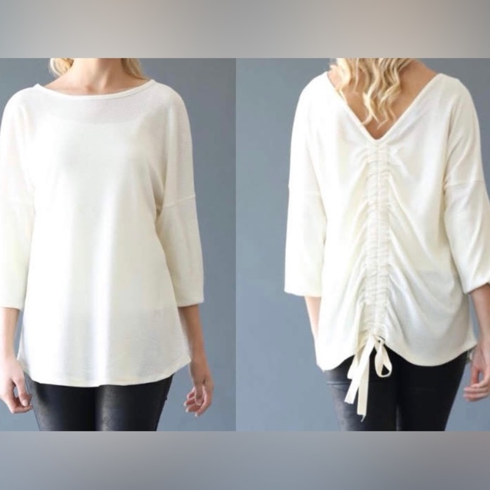 Balkan | Cream Tunic with Deep-V Cinch-Tie Back